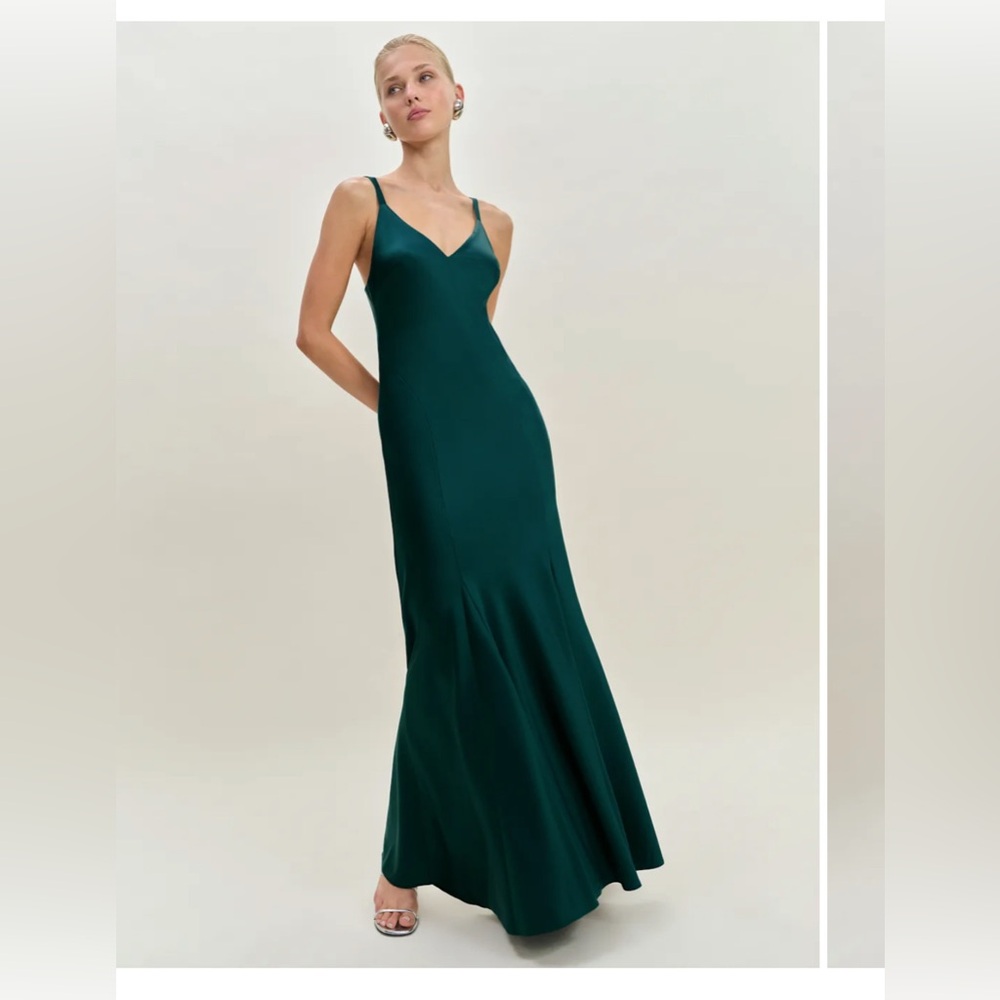 Reformation Tyler Satin Dress Green - Size 8